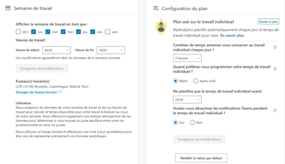 semaine de travail configuration du plan
