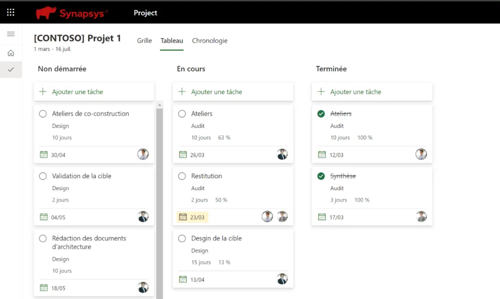 Image de Microsoft Project contenant un tableau