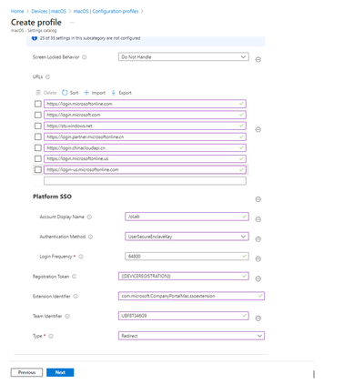 mise en place sso intune création profil