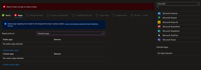 création app protection policy - choix applications