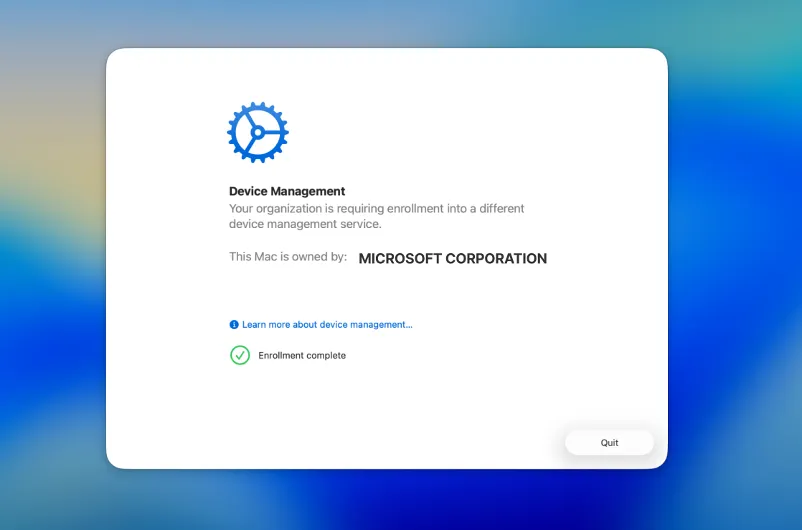 Device Enrollment Change Complete Notification Page
