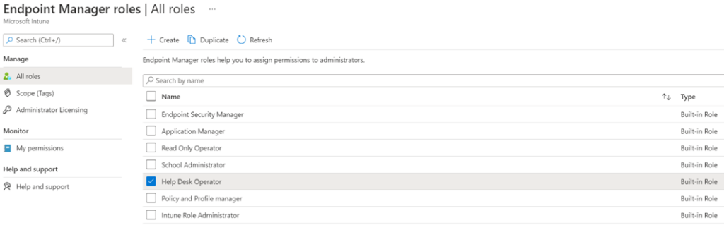 Remote Help Intune Role