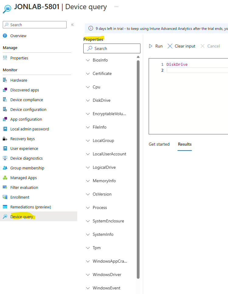 Feature Device Query dans Intune Suite